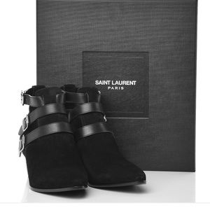 YSL YVES SAINT LAURENT Suede Rock Buckle Bootie